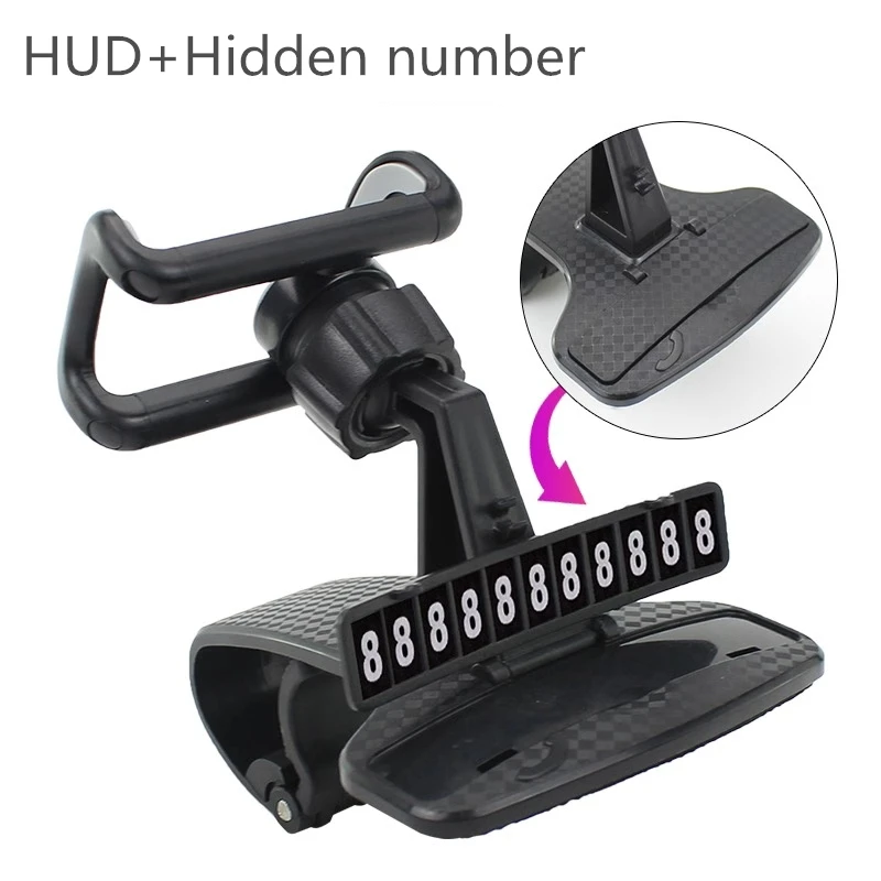 

New HUD Car Dashboard Phone stand 360° Adjustable GPS Car Clips Holder Hidden Parking number for Mobile Phone car stand Support