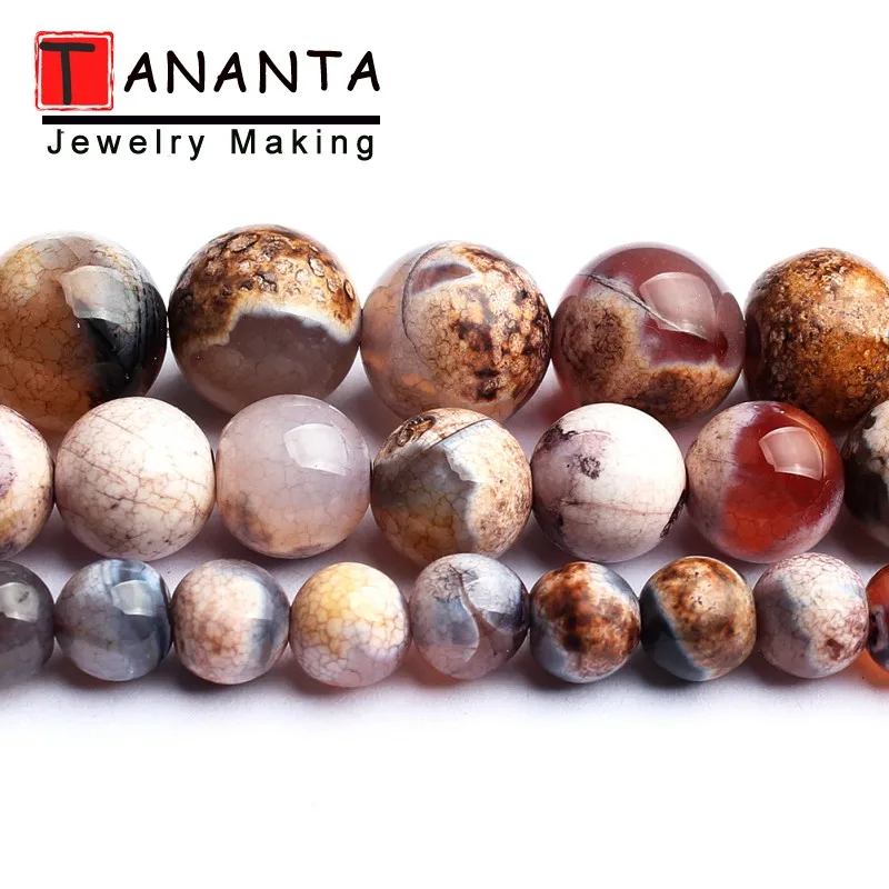 Natural Stone Brown Fire Dragon Veins Agates 6 8 10 MM Round Loose Spacers Beads Jewelry Making DIY Bracelets Necklace Wholesale