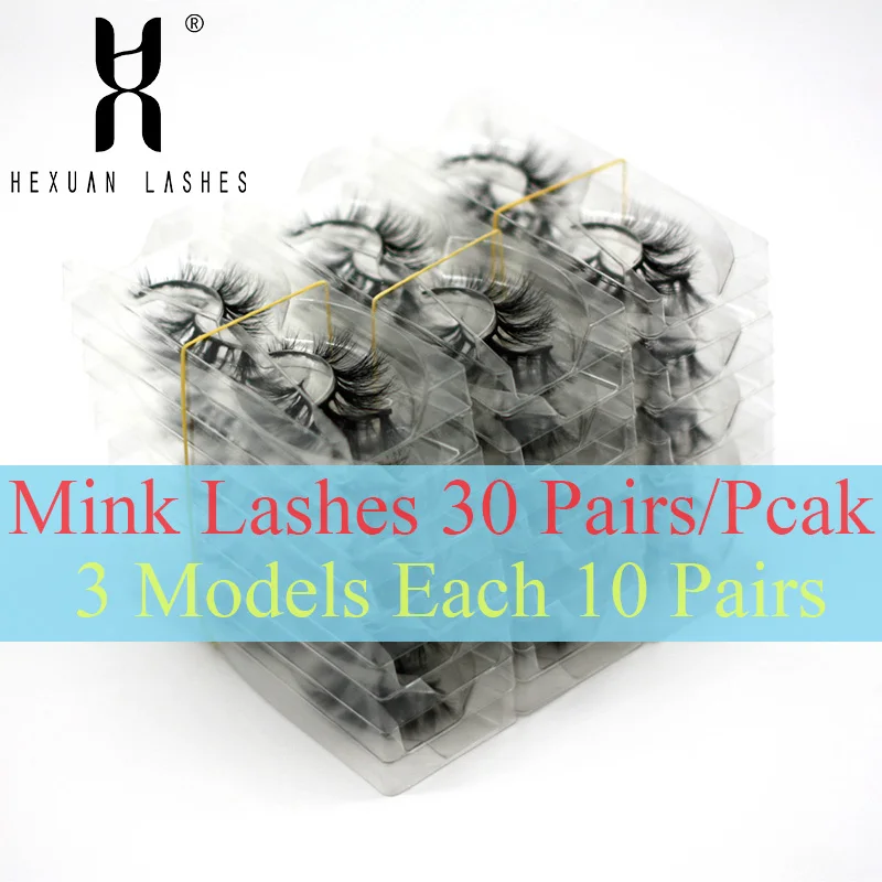 30/pack 100% Cruelty Free Mink Eyelash with Tray No Box Handmade Natural False Eyelashes Full Strip Lashes Reusable Long lashes