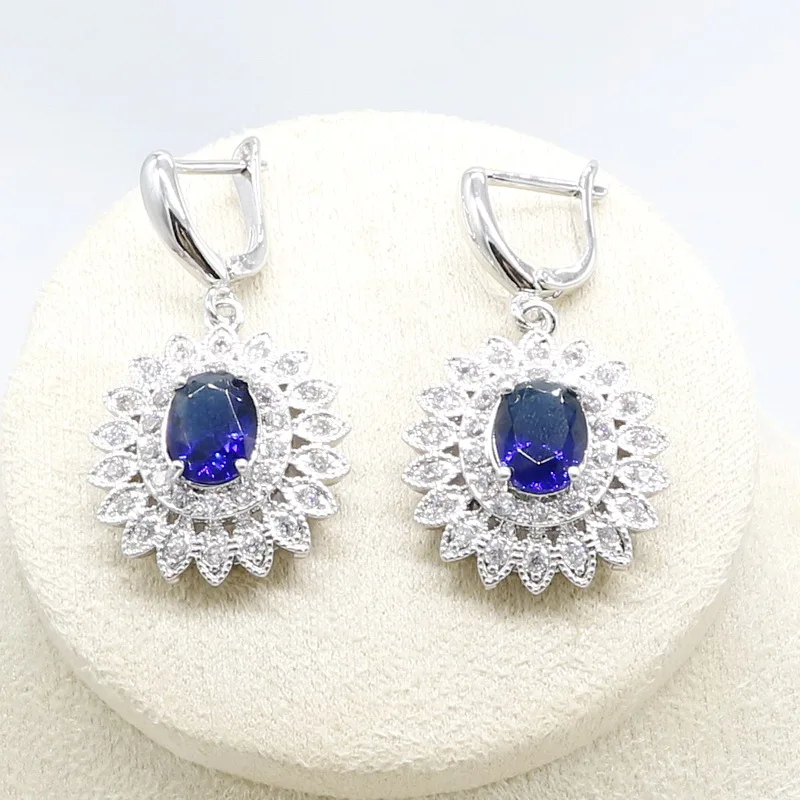 Blue Zirconia Jewelry Sets for Women Necklace Earrings Birthday Wedding Gift