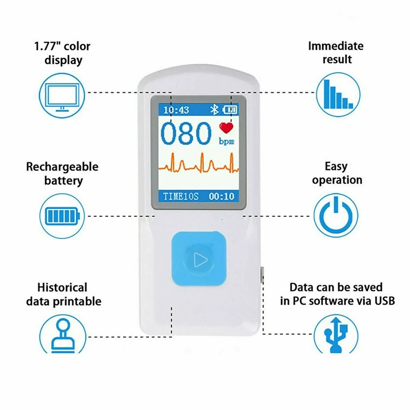 CONTEC Handheld Portable ECG EKG Monitor PM10 Heart Rate Beat LCD Bluetooth Quick Measurement Medical Device