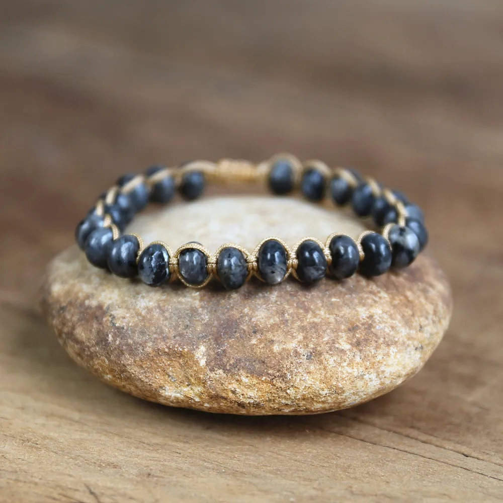 Handmade Jewelry Black Labradorite Braided Bracelet for Men Women Natural Stone Strand Charm Bracelet Dropshiping