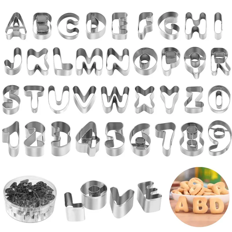 Stainless Steel 35 Alphabet Letter Cookie Cutters Mold Biscuit Number Cutter Set Cake Decorating Moulds Fondant Cutter Set