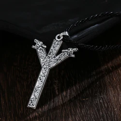 Kinitial Vintage Viking Rune Algiz Pendant Necklace Double Wlof Head Necklace For Man Punk Amulet Protection Jewelry