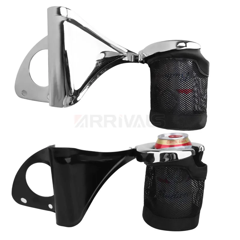 Motorcycle Chrome Rear Drink Cup Holder Passenger With Basket For Harley Touring Road Glide Electra Glide FLTRU 14-up