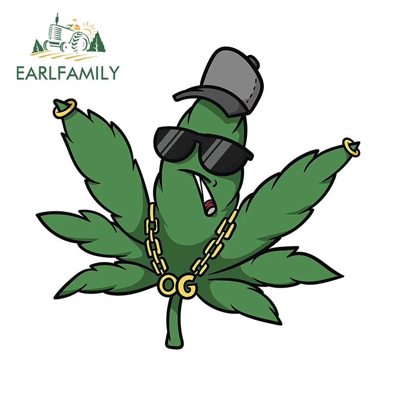 EARLFAMILY 13cm x 12.1cm for Cartoon Gangster Cannabis Leaf Weed Car Stickers Laptop Decals Camper Waterproof Car Accessoires