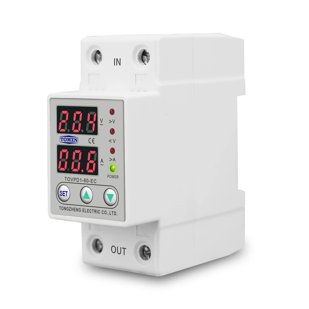 60A 230V Din rail adjustable over and under voltage protective device protector relay with over current protection Voltmeter