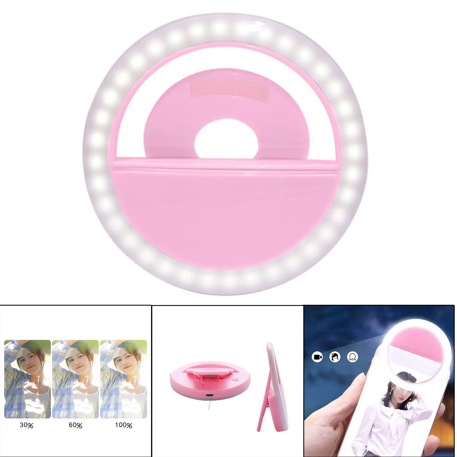 LED Selfie Loop Light Mini 250mAh Portable USB Charging 3 Modes Dimmable Fill Light for Video Live Streaming Camera Cell Phones