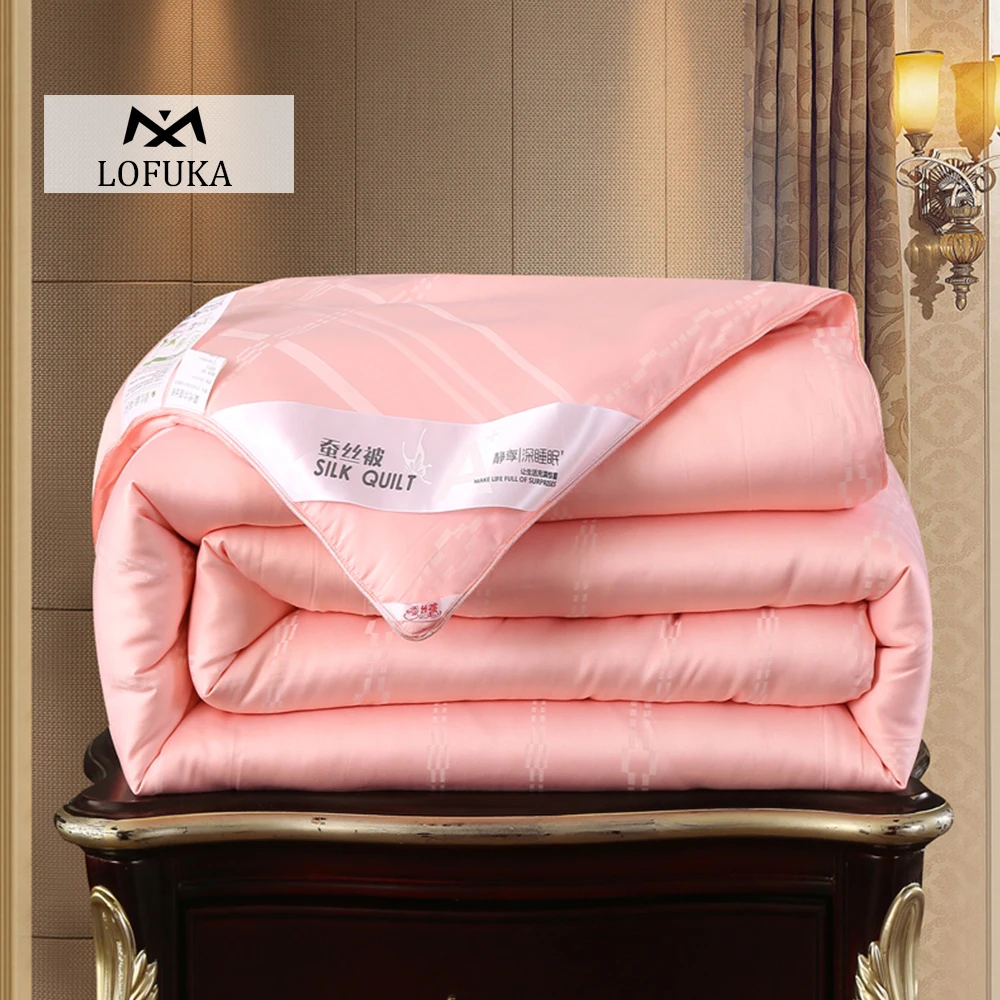 Lofuka Women 100% Mulberry Silk Pink Quilt Healthy Beauty High Grade Handwork Double Queen King Silk Comforters Silk Filled