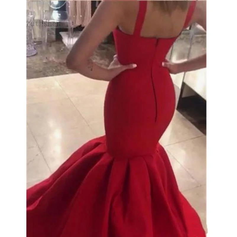 Vestido de festa vermelho escuro e sensual, alças espaguete, cetim, formatura, vestido de sereia, novo, 2019