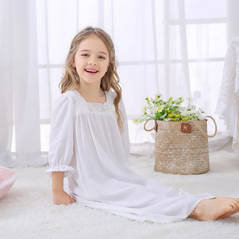 Little Princess Nighgown For Baby Girls Soft Cotton Loose Nightdress Ankle Length Bathrobe Kid Sleep Dress Children Home Clothes