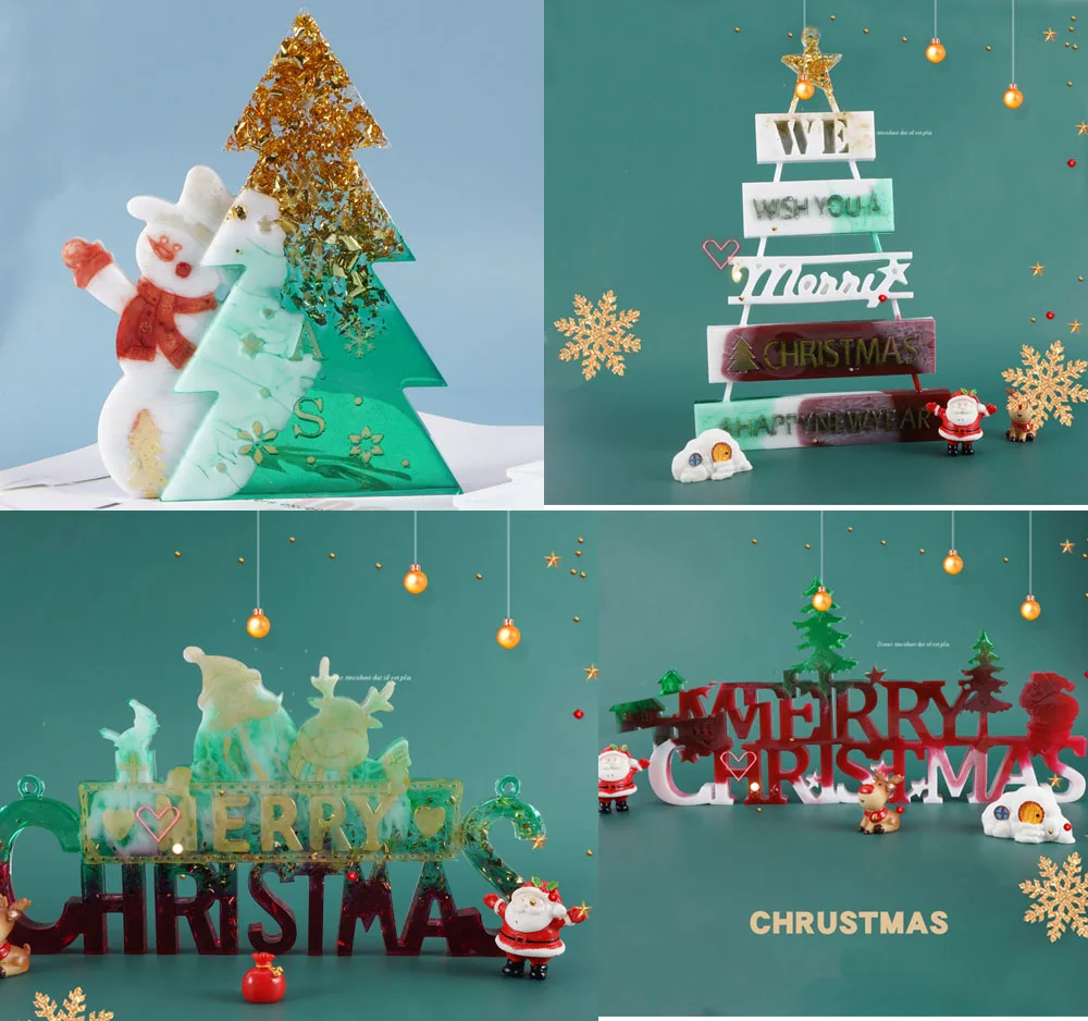 

Christmas letter snowman tree Silicone Mold Pendants DIY mold Epoxy Resin UV Resin Jewelry Making Decorative art Craft Ornaments