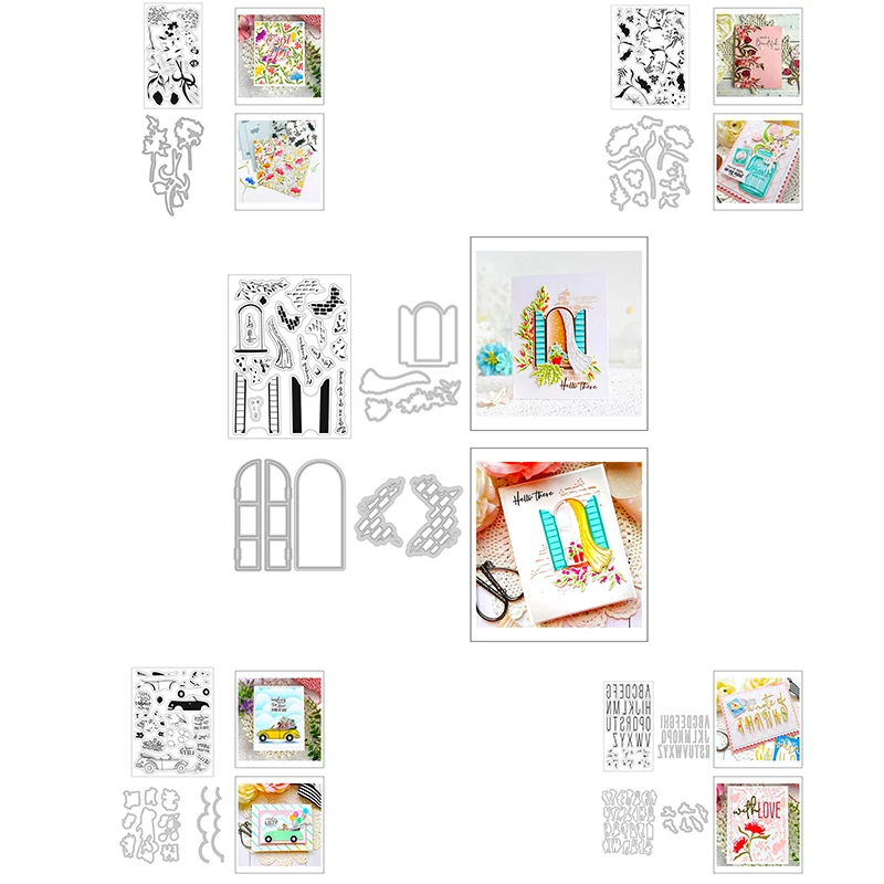 قوالب قطع معدنية بأوراق الزهور ، مجموعة ختم بالون السيارة وكلمات عيد الأم السعيدة ، رقائق معدنية لصنع البطاقات ، 2020