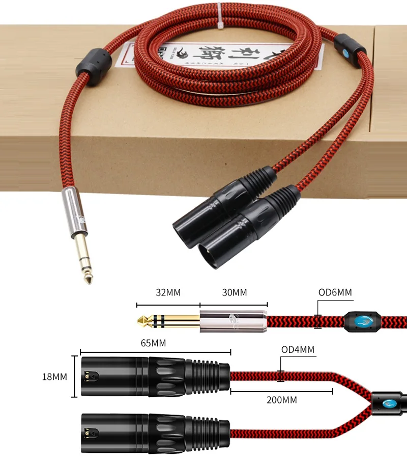 1/4 Inch TRS 6.35mm to Dual XLR Male Audio Cable for Microphone DV Camera Camcorder Stereo System Y Splitter Shielded Cords