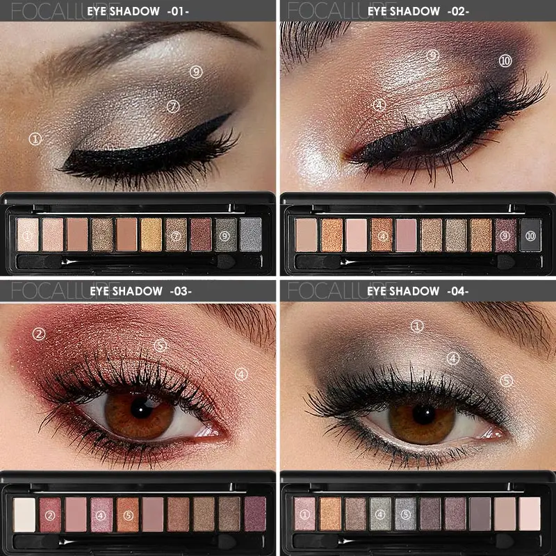 FOCALLURE-paleta de sombras de ojos mate, 10 colores, resistente al agua, larga duración, brillo, sombra de ojos, maquillaje, cosméticos para mujeres