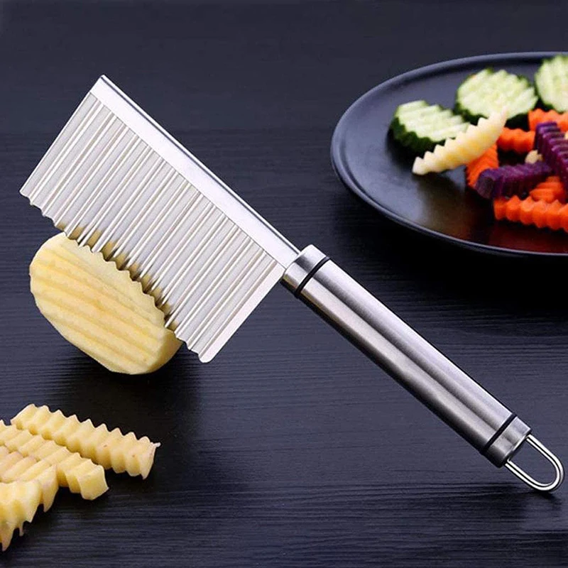 2021New Stainless Steel Potato French Fry Cutter Potato Cucumber Wavy Edged Slicer Manual Fruit Vegetable Tools Kitchen Gadget