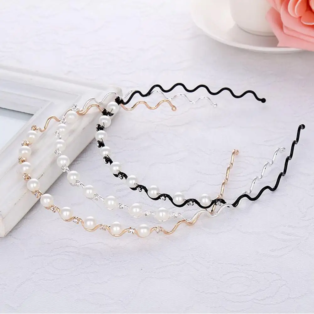 Unisex Metal Alloy Hairband Spring Wave Metallic Color Elastic Hair Hoop Iron Craft Twist Braided Wash Face Geometric Headband