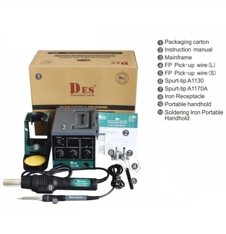 CXG DES Soldering Station High Frequency Thermostat Electric Soldering Iron Hot Air Gun 2 in 1 Repair Tool Case H92/H92B