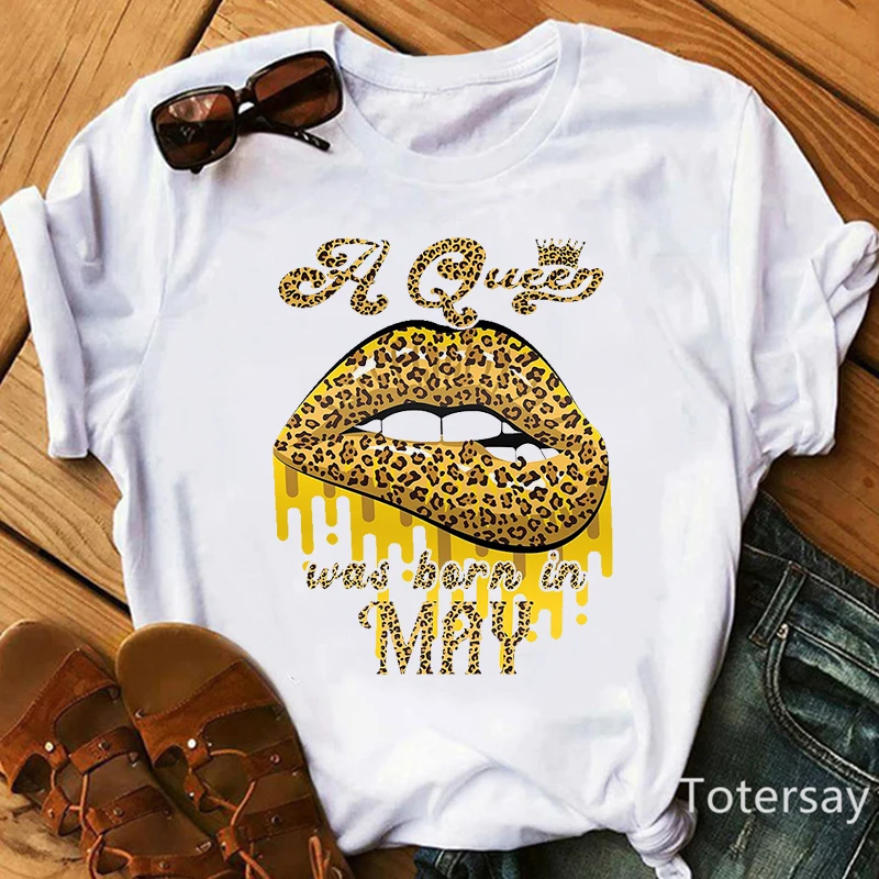 A Queen Crown Temptation Lips Month Birthday Gift Graphic Print T Shirts  T-Shirt Tops Tee Female Streetwear 2021 Hot Sale