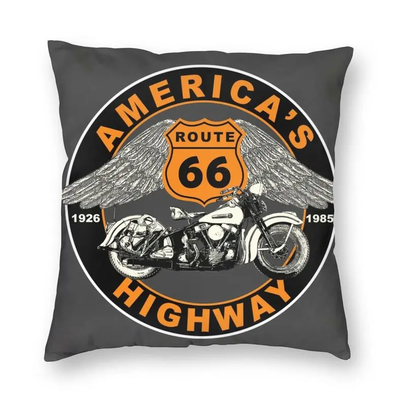 Route 66 Americas Highway Square Pillowcover Home Decorative US 66 Motorbike Cushion Cover Throw Pillow for Sofa Printing