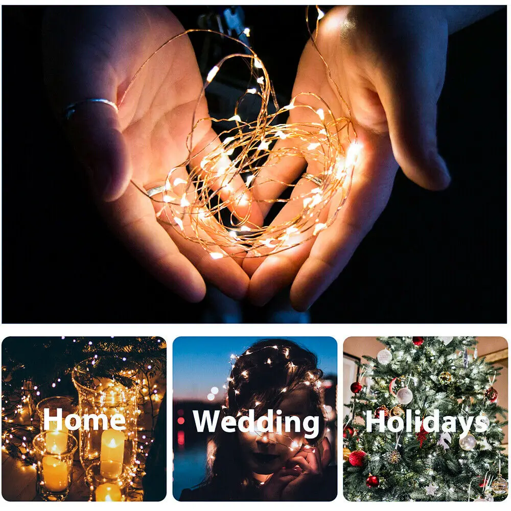 LED Light String Wedding Christmas Party Waterproof Copper Wire Outdoor Lamp String Bedroom Decoration Lights Battery Powered