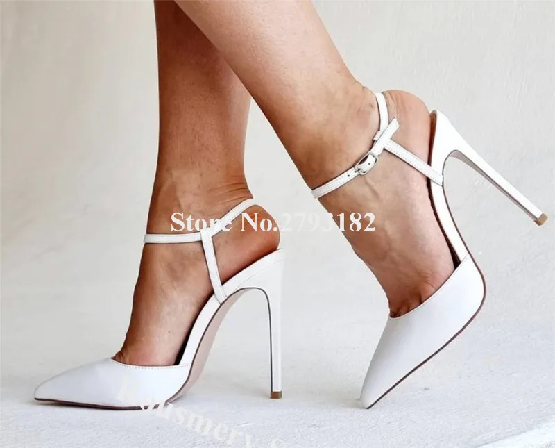 

Классический стиль, женские туфли-лодочки на шпильке с острым носком, белые, розовые, черные лакированные кожаные туфли на высоком каблуке с ремешком на щиколотке, модельные каблуки