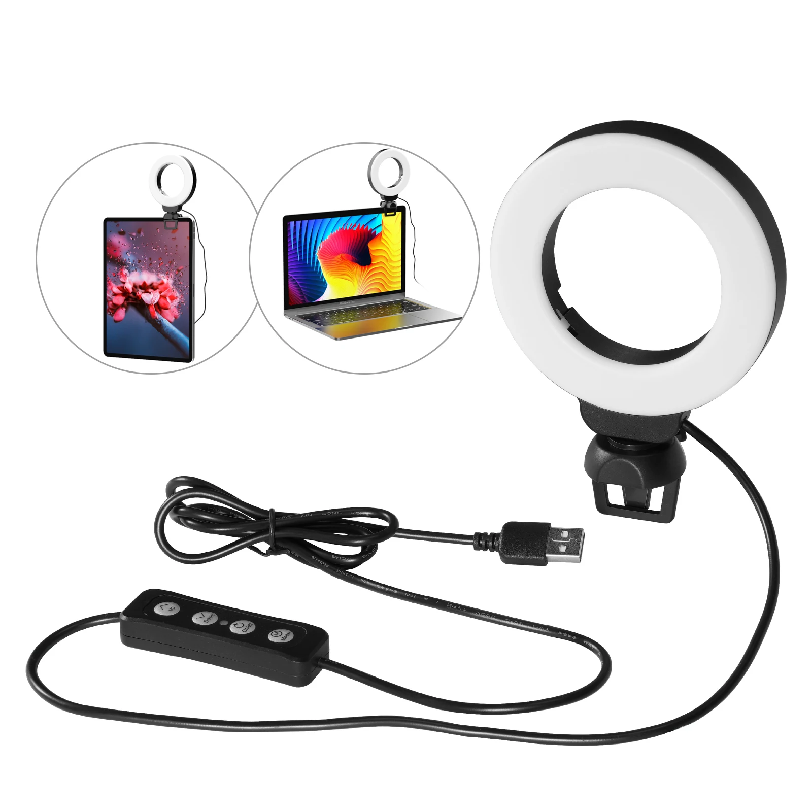 VIJIM CL06 Mini 4 Inch LED Ring Light Clip-on Laptop Video Conference Lighting 3 Lighting Modes 3200K-6500K Dimmable USB Powered