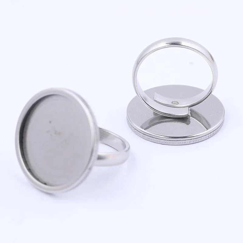 onwear 10pcs stainless steel gold plated adjustable diy jewelry making ring base settings 20mm dia cabochon bezel blanks