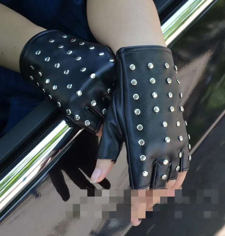 New fashion Women\'s punk rivets gloves fashion pu leather gloves female accessories black motorcycle gloves R3222