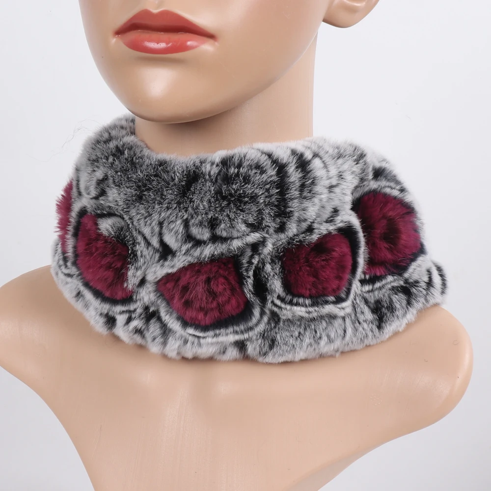 Damen Elastischer Blumen-Schal aus echtem Rex-Kaninchenfell, Natürlich Warmer Rex-Kaninchenfell-Stirnband, Damen Winter Echt-Rex-Kaninchenfell-Schals – Detail 13