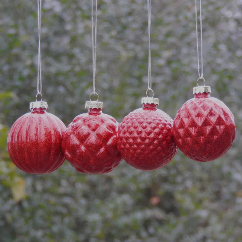 30pcs/pack Diameter=6cm Mini Size Red Series Hand Painting Glass Globe Christmas Tree Hanging Decorative Pendant Friend Gift