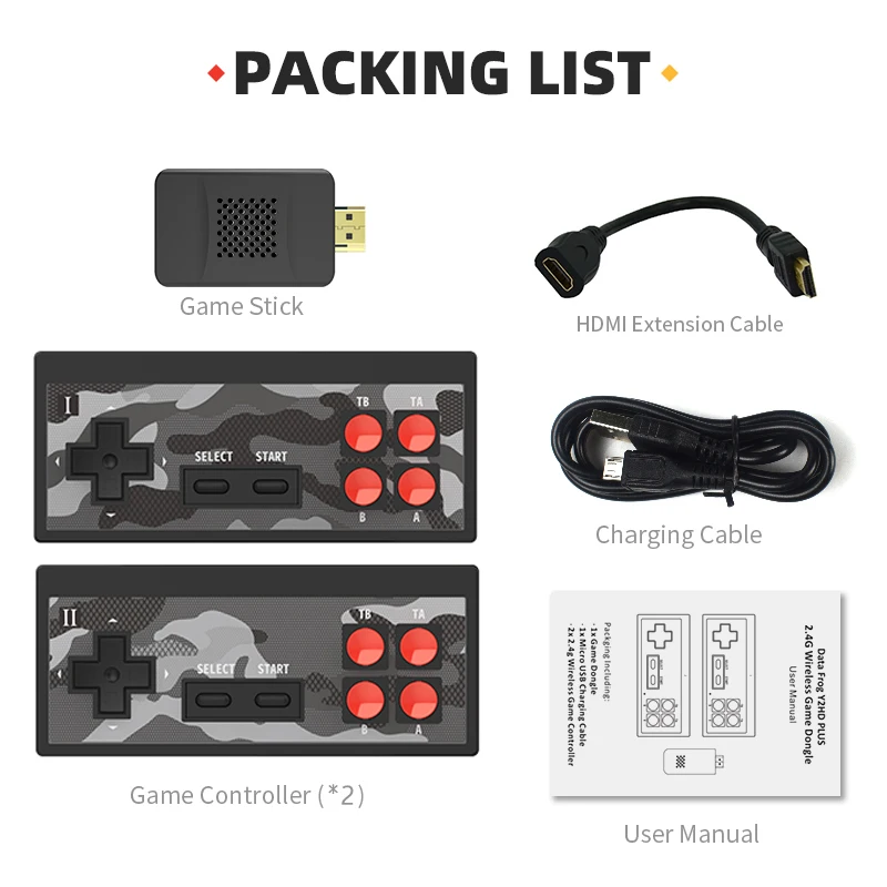 Dados Frog-4K HD Video Game Console, Mini Retro Dendy Game Console, controlador sem fio, saída de TV, construído em 1800 jogos clássicos