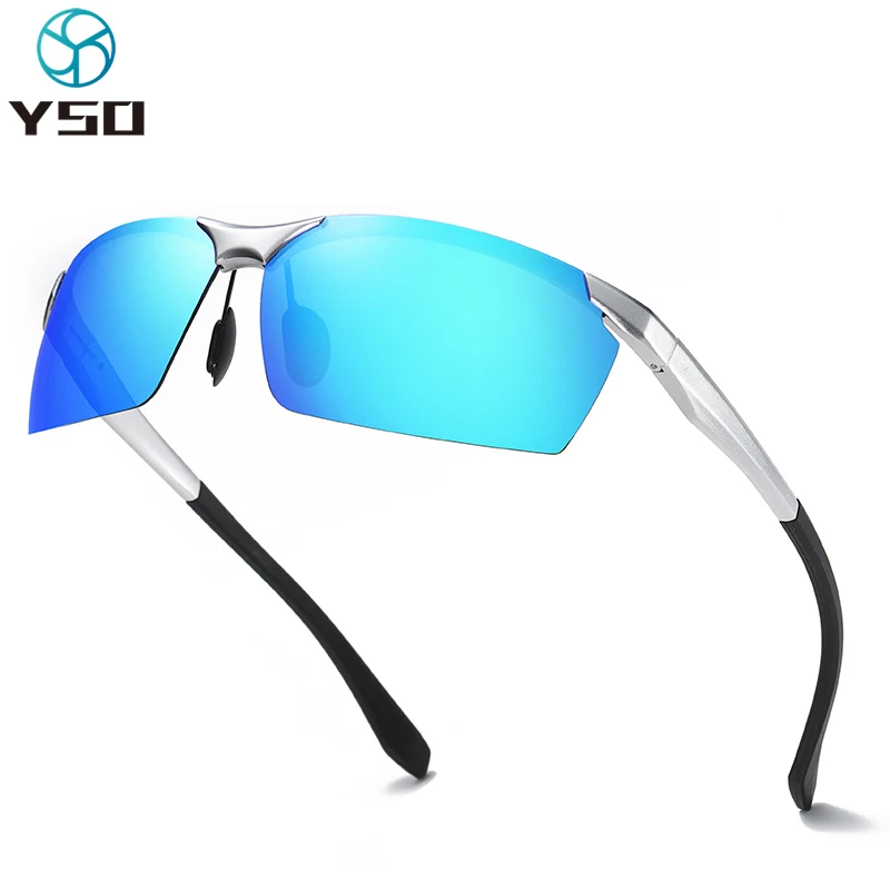 

YSO Driving Polarized Sunglasses For Men Aluminium Frame UV400 Protection Glasses Tac Blue Lenses Men Rimless Sunglasses 8039