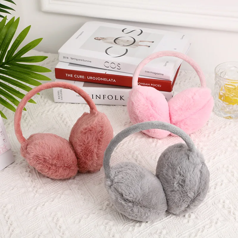 แฟชั่นสีทึบกลับสวมหู Soft Earmuffs ผู้หญิง Thicken Plush หู Protector อุ่นฤดูหนาว Man Faux Fur Earmuff