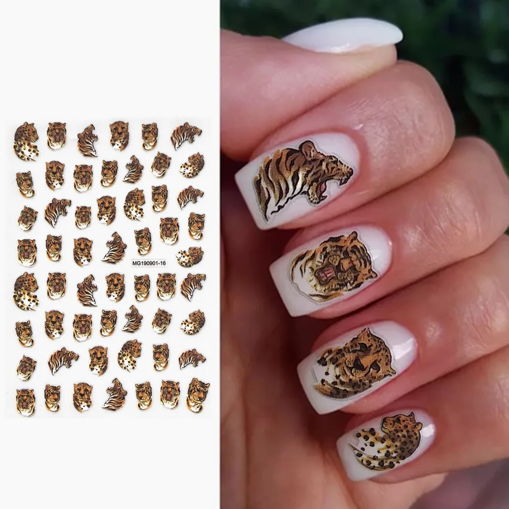 MG190901-16 Tiger head leopard head zebra head Lion head 3D Back glue Nail Art Stickers Decals Sliders Nail ornament decoration