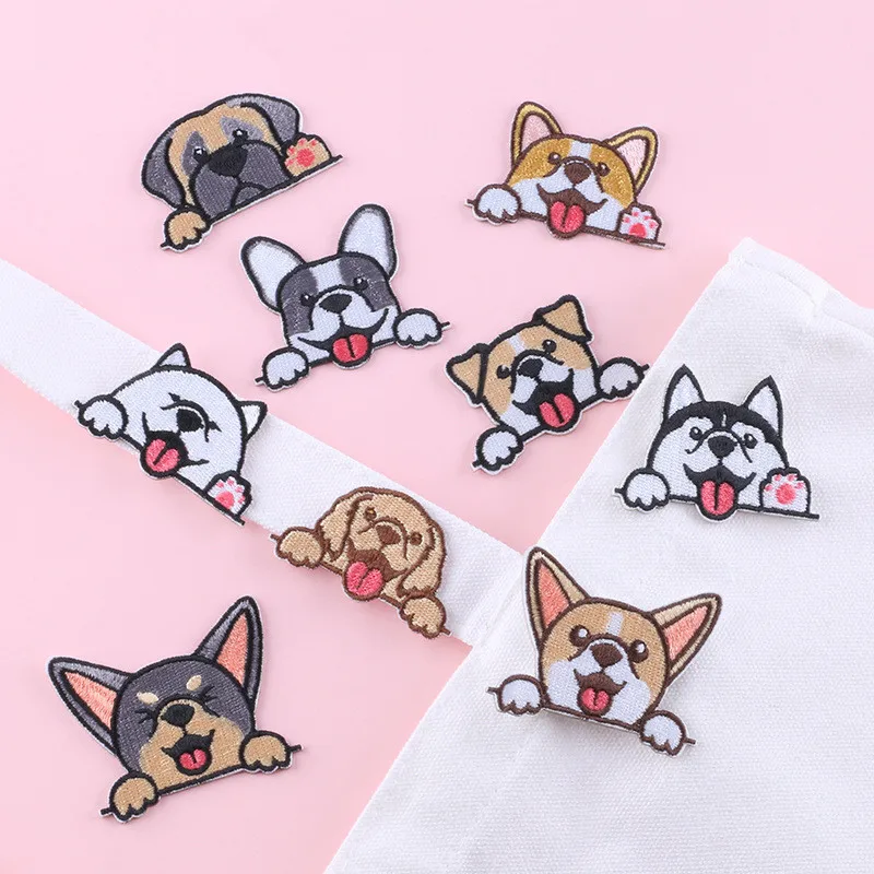 Animals Dog Self-adhesive Patches Appliques for Clothing Cartoon Patches on Clothes Stickers Diy Embroidery Stripes