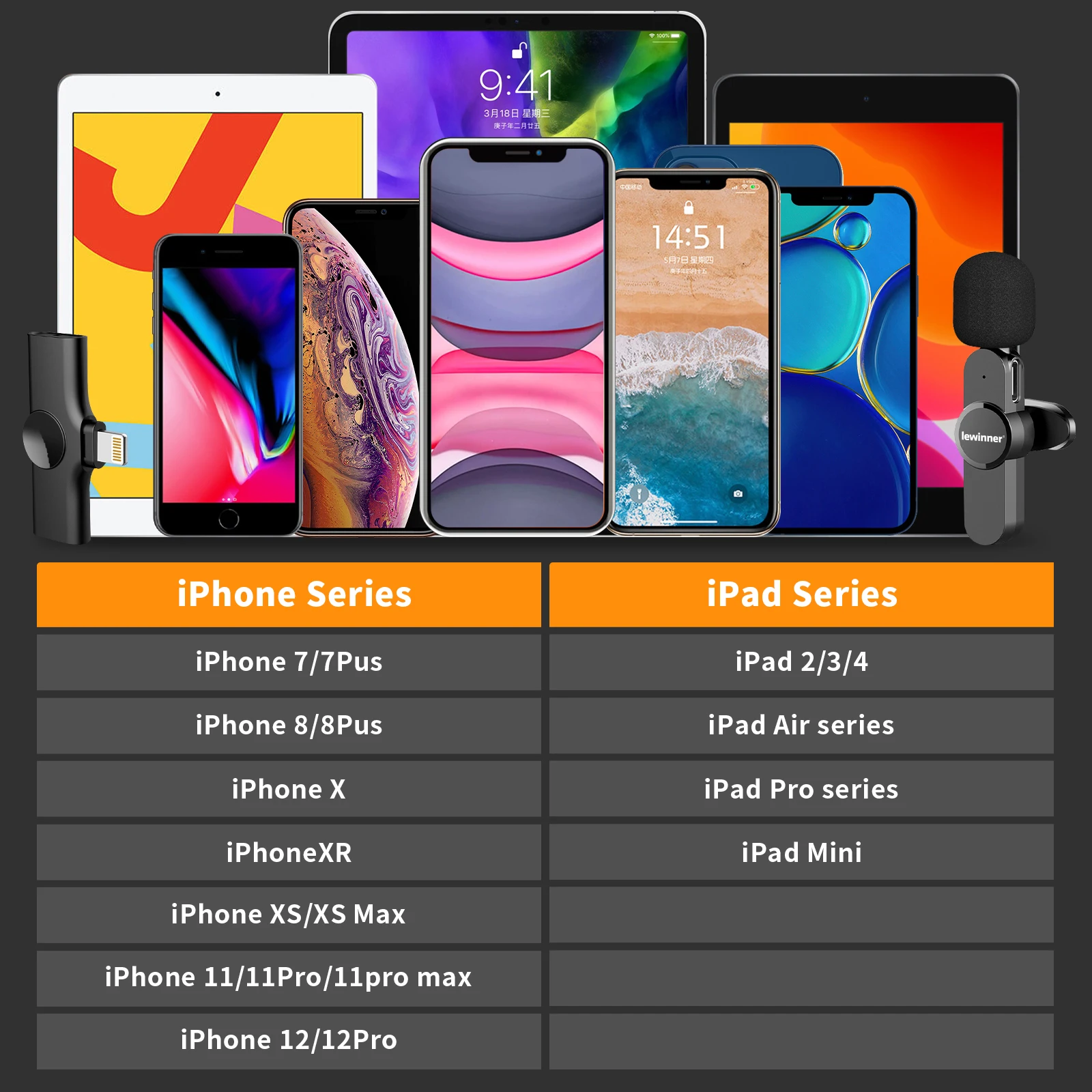 Lewinner wm4 sem fio microfone lavalier gravação de vídeo de áudio portátil mini para iphone/ipad transmissão ao vivo youtubers facebook