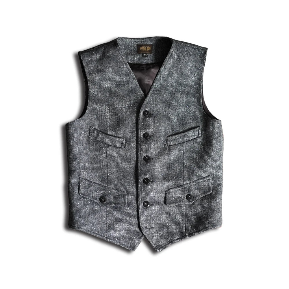 Men's Blazer Safari Tweed Vest Sleeveless Jacket Groom's Tight Wedding Waistcoat Latest Designer Gilet Vintage Casual Costume