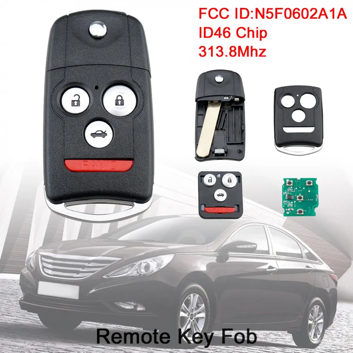 

313.8Mhz 3+1 Buttons Car Remote Keyless Entry Flip Key Fob with ID46 Chip N5F0602A1A Fit for 2007~2013 Acura MDX / RDX