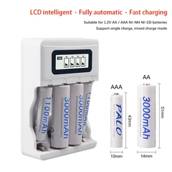 PALO AA AAA rechargeable battery charger 4 slot LCD smart usb charger for 1.2V AA AAA nimh nicd pre-charge batteria