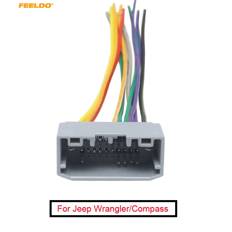 FEELDO 1PC Car Stereo Wiring Harness Adapter Female Plug For Jeep Wrangler/Compass OEM Factory Audio Wire Cable #FD2890