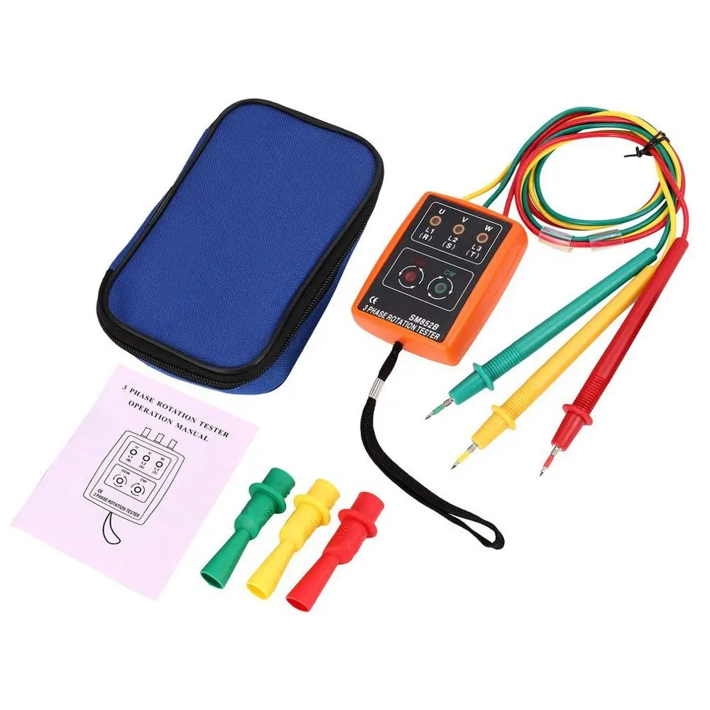 3 Phase Rotation Tester Digital Phase Indicator Detector LED Buzzer Phase Sequence Meter Voltage Tester Tools 60V~600V AC SM852B