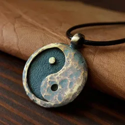 Vintage Taichi Synbol Yin Yang Necklace For Men Ancient Looking High Quality Pendant Handmade Necklaces Jewelry Birthday Gift