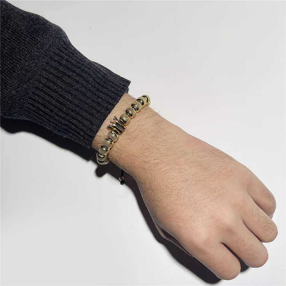 Simple Crown Royal Charm Men & Women Bracelets Bangles Handmade Copper Charm Beads Braiding Crown Bracelet Jewelry Gift