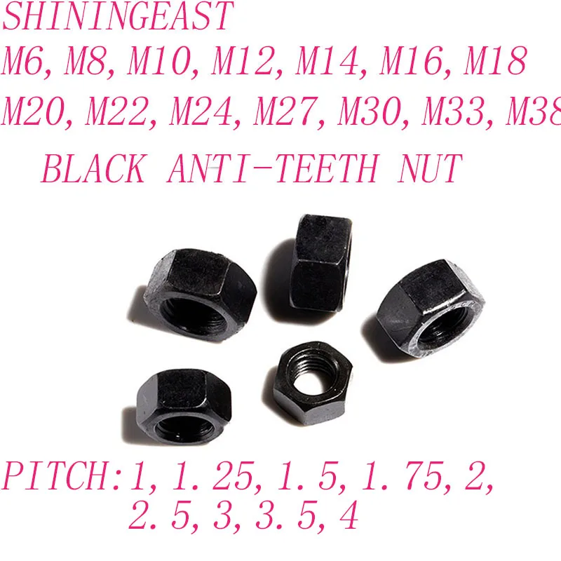 10pcs/lot M6/M8/M10/M12/M14/M16/M18/M20/M22/M24/M27/M30/M33/M38 black carbon steel left hand anti teeth hex nut hardware954