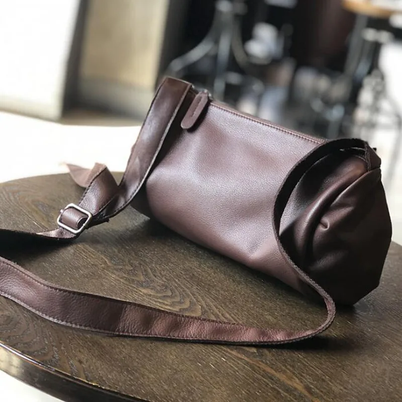 Genuine leather women's shoulder bag 2024 autumn and winter new cylindrical soft leather retro shoulder bag top layer cowhide