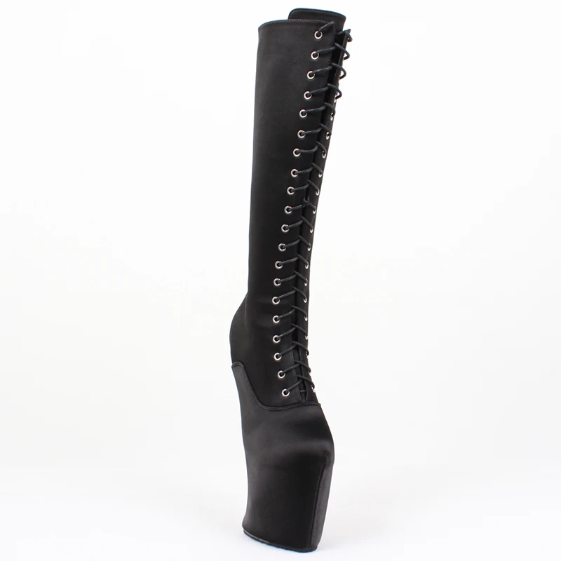 Women Knee-High Boots Strange Hoof Sole 22CM Super High Heel Platform Sexy Cross-tied Boots