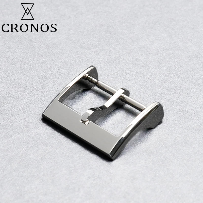 Cronos Watch Parts Stainless Steel Tongue Buckle for Straps  Polished 18 mm 20mm 1.4 with Spring Bars