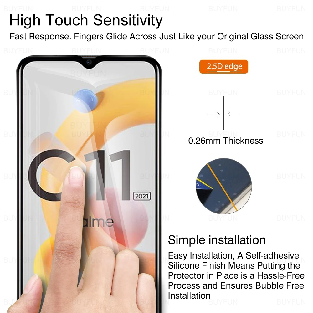 3 pçs cobertura completa de vidro temperado para realme c11 2021 protetor de tela para realme c21 c21y c25 c25s c12 c15 película protetora de segurança