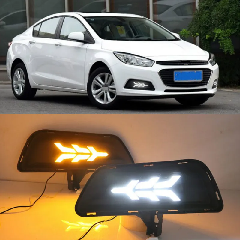 

2PCS For chevrolet cruze 2015 2016 DRL Daytime Running Light fog lamp cover with yellow turn signal